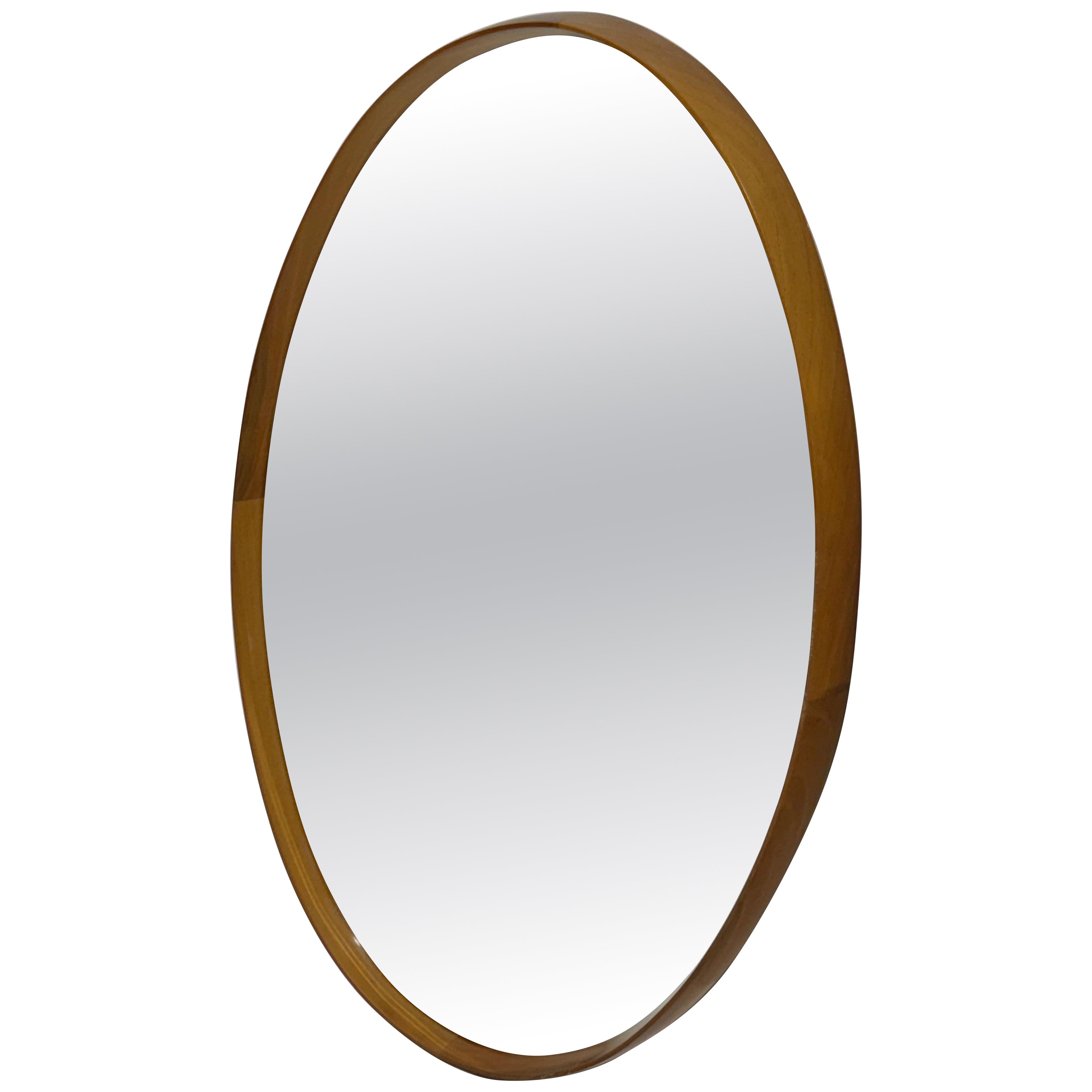 Large Oval Beechwood Wall Mirror, Made in Italy 1960s For Sale