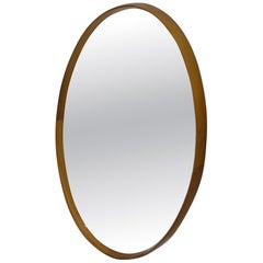 Large Oval Beechwood Wall Mirror, Made in Italy 1960s
