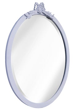 Large Oval Beveled Mirror, Hand Carved & Hand-Cut in Lilac