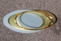 Large Oval Bowl Yellow Crystal Italian Design 1980 Mirror Satin Base
