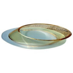Large Oval Bowl Yellow Crystal Italian Design 1980 Mirror Satin Base
