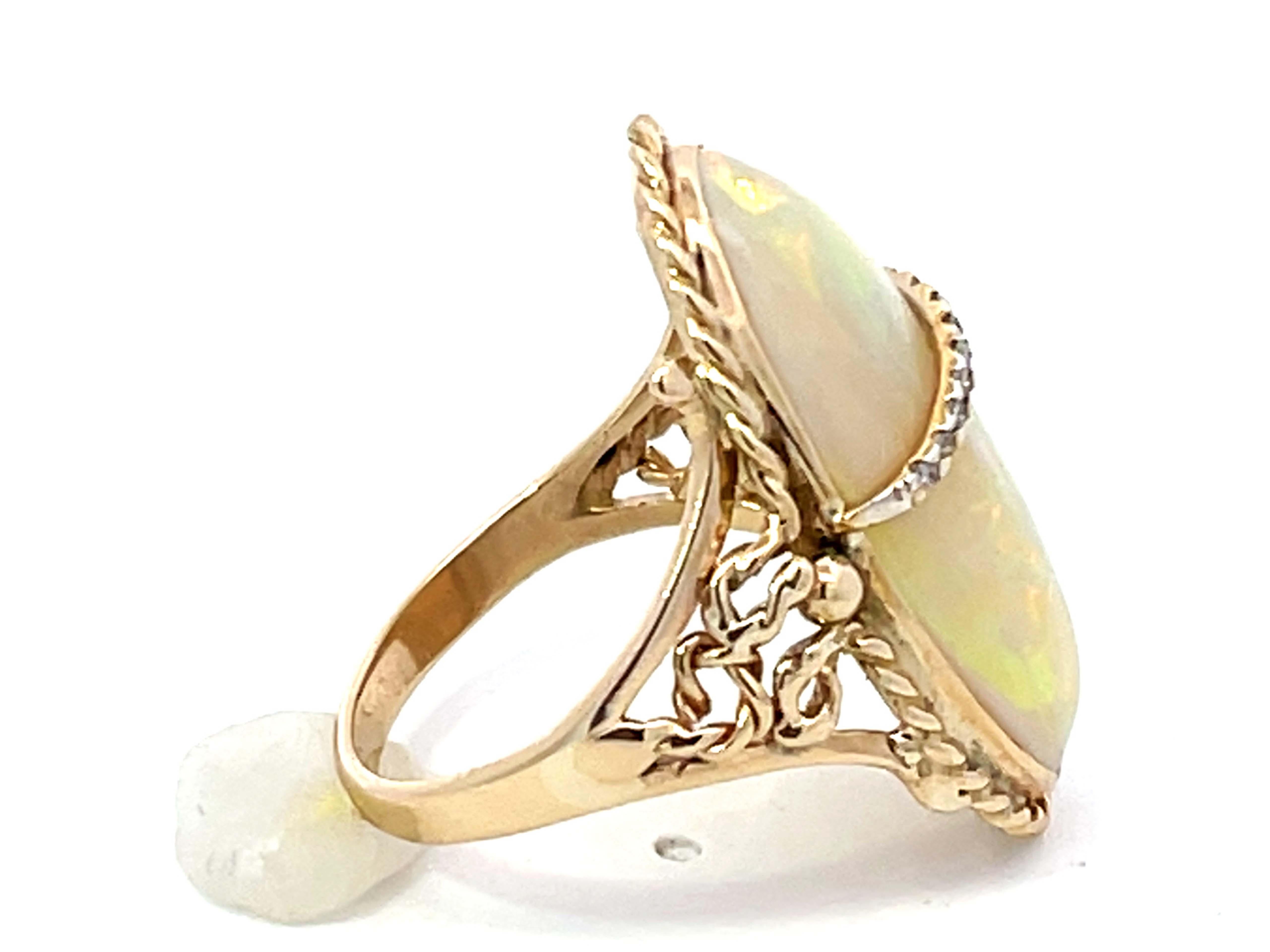 Modern Large Oval Cabochon Opal and Diamond Ring in 14k Yellow Gold For Sale
