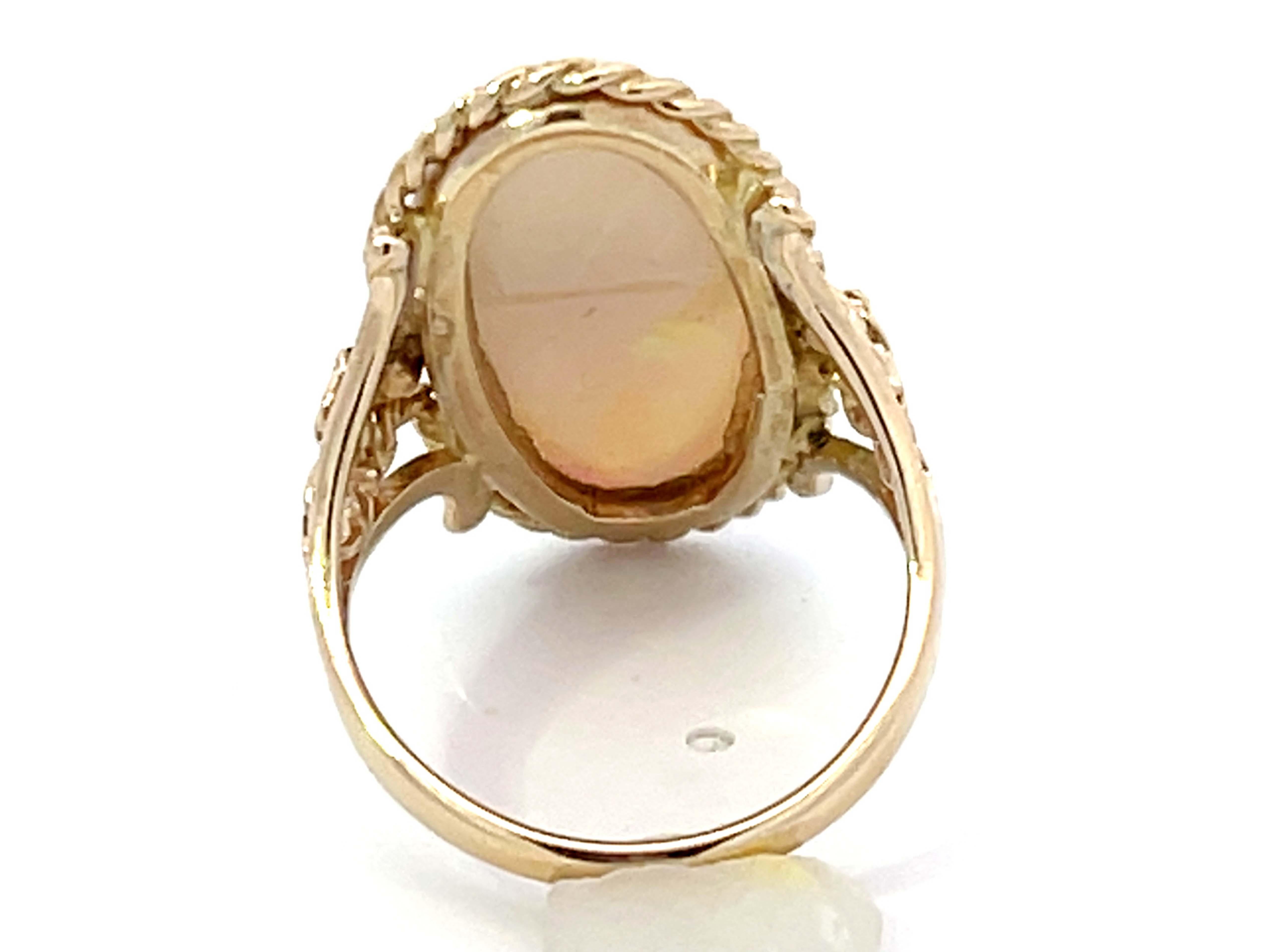 Women's or Men's Large Oval Cabochon Opal and Diamond Ring in 14k Yellow Gold For Sale