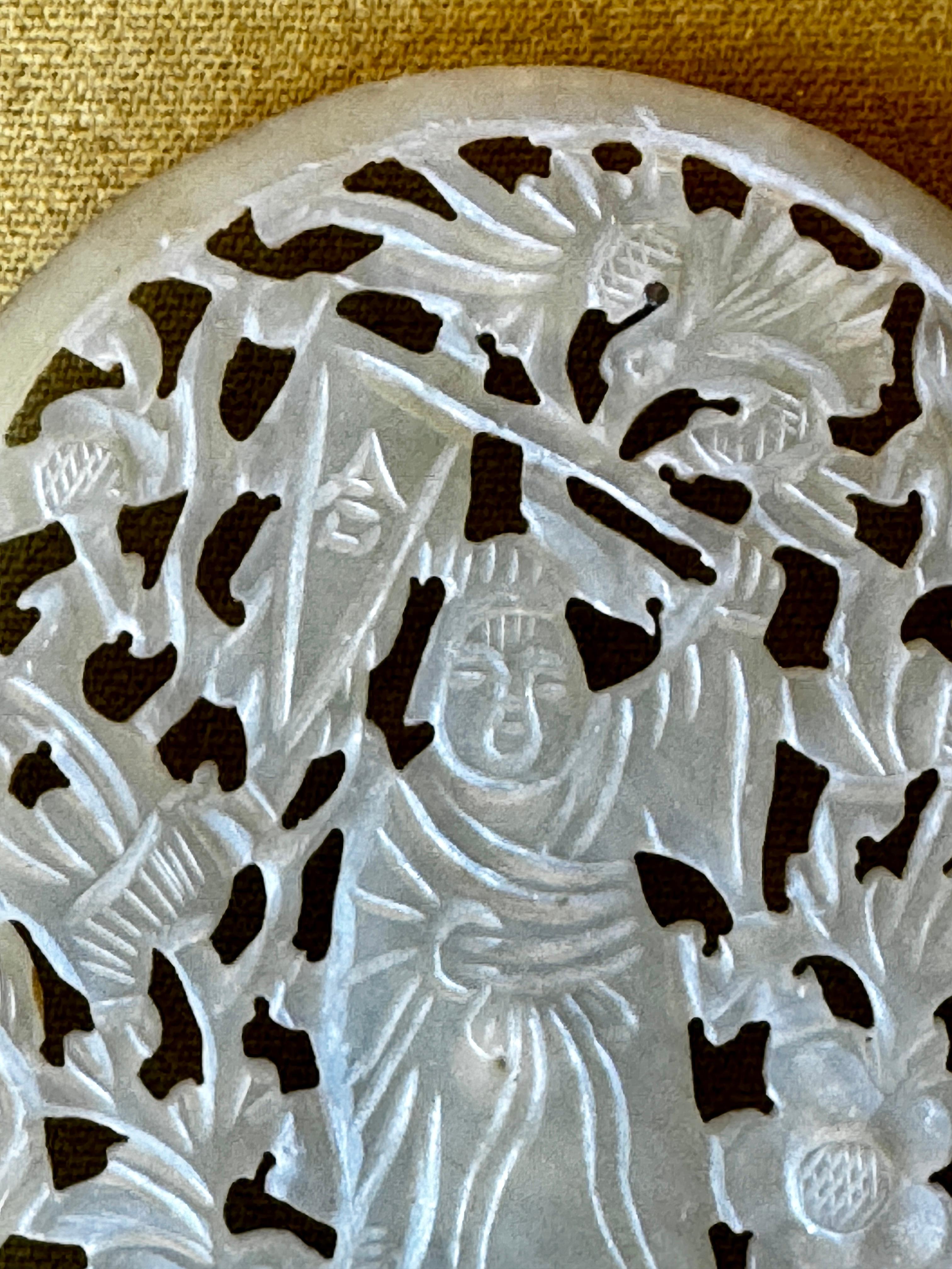 Large Oval Carved Jade Plaque Framed with Asian Figural decoration   In Excellent Condition For Sale In San Francisco, CA