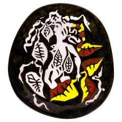 Gran plato oval de cerámica bacanal de Jean Lurçat, circa 1950, Francia.