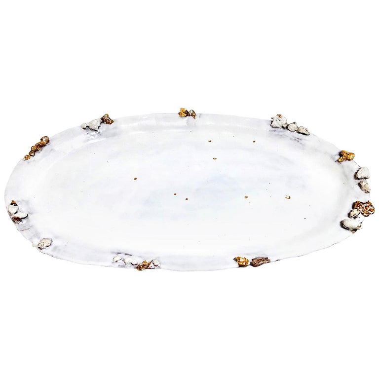 Large Oval Ceramic "Halo" Platter with 22Karat Gold Luster Crust by