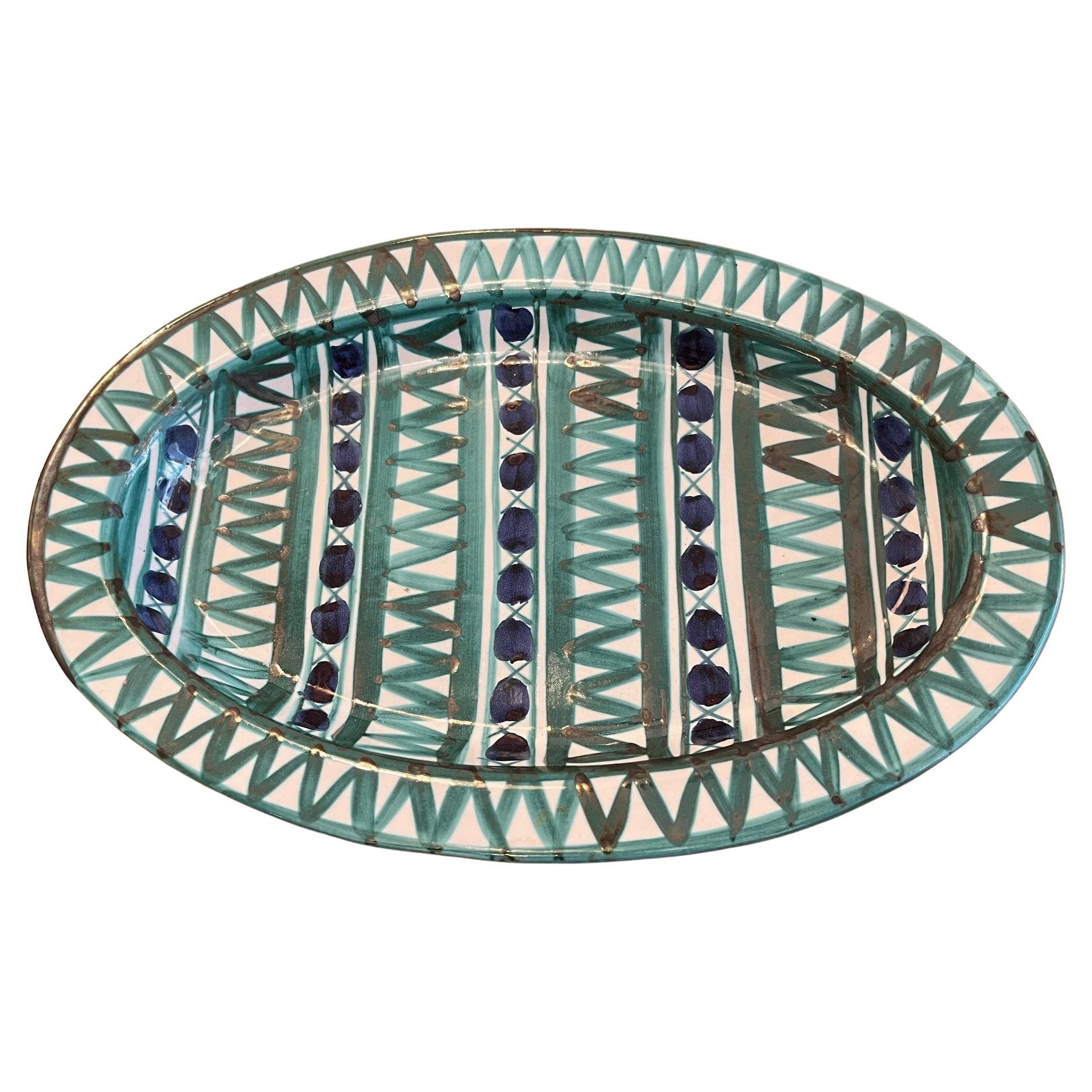 Large Oval Ceramic Signed Dish by Robert Picault, Vallauris, France ca