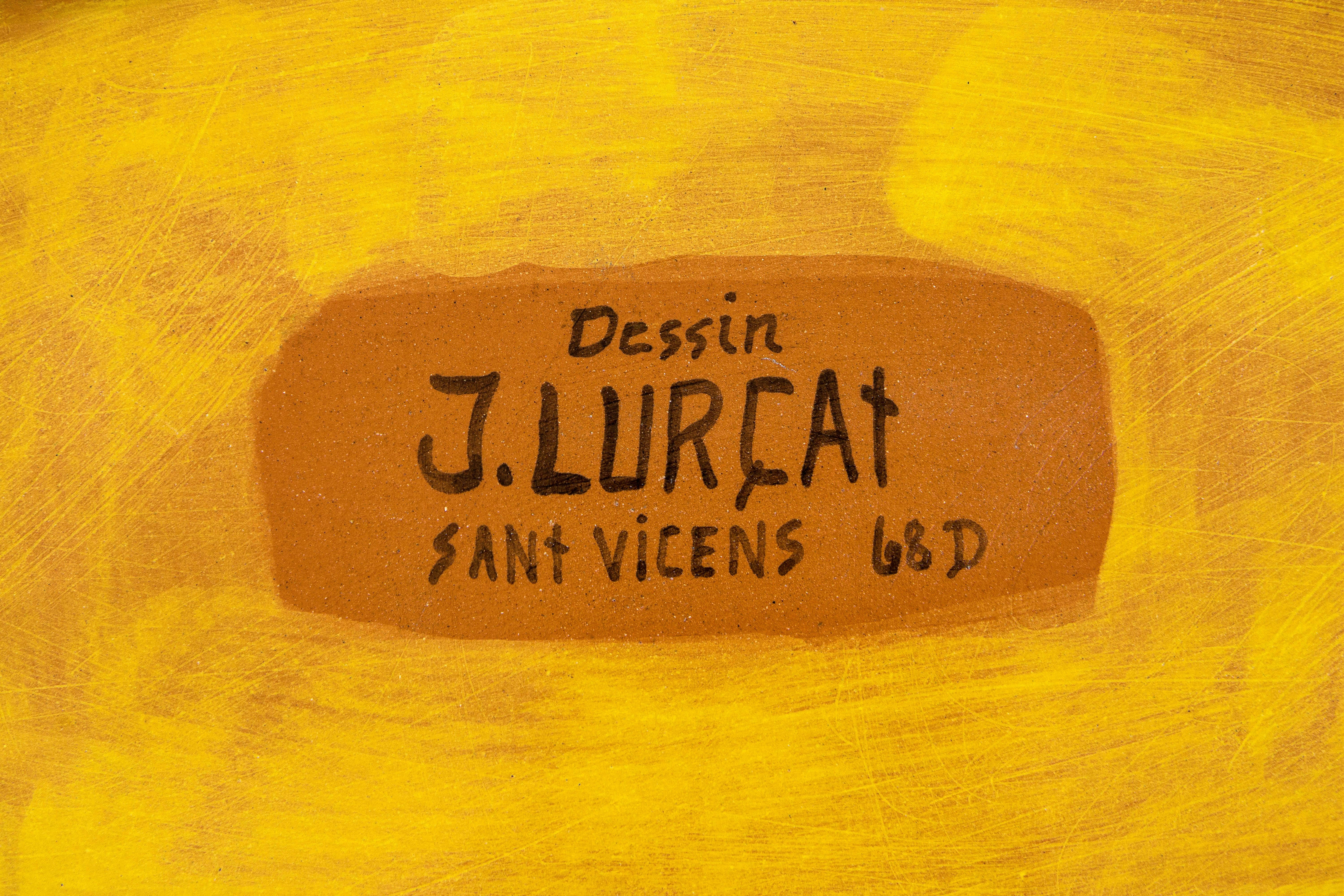 Gran placa solar ovalada de cerámica de Jean Lurçat, circa 1950, Francia. 1