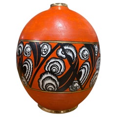 Large oval ceramic vase signed Charmine