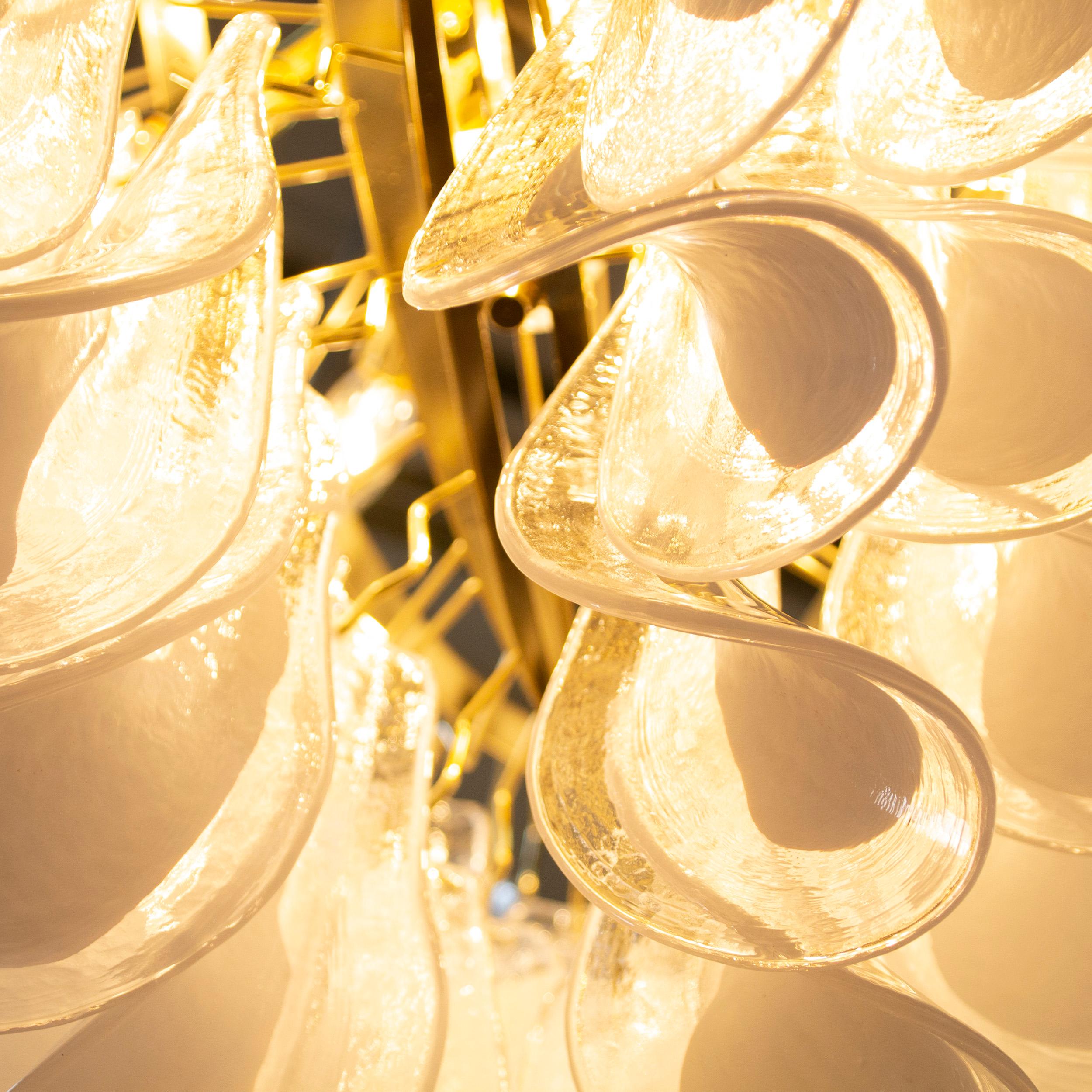20th Century Large Oval Chandelier in White and Clear Murano Glass, Italy