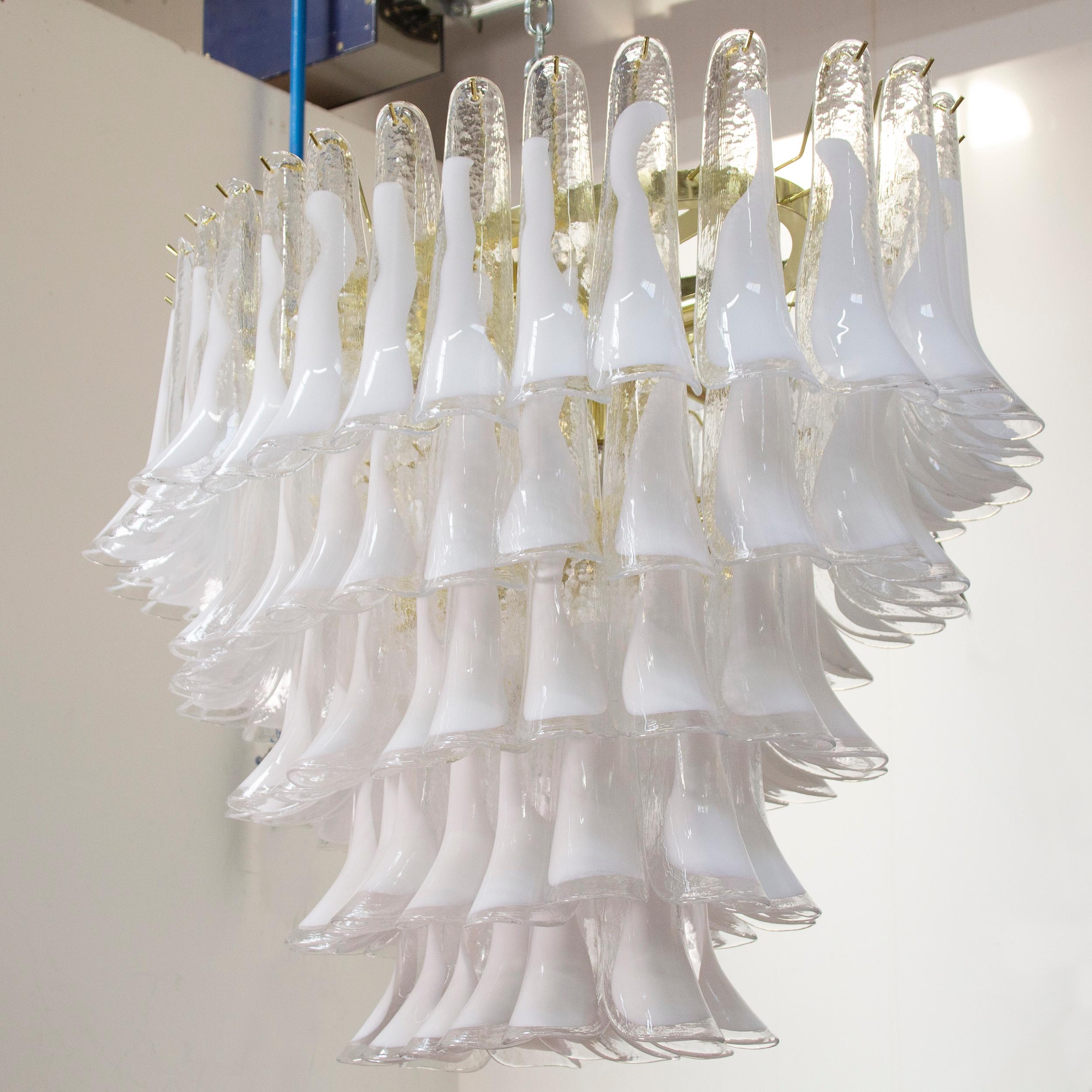 Large Oval Chandelier in White and Clear Murano Glass, Italy 2