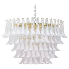 Large Oval Chandelier in White and Clear Murano Glass, Italy