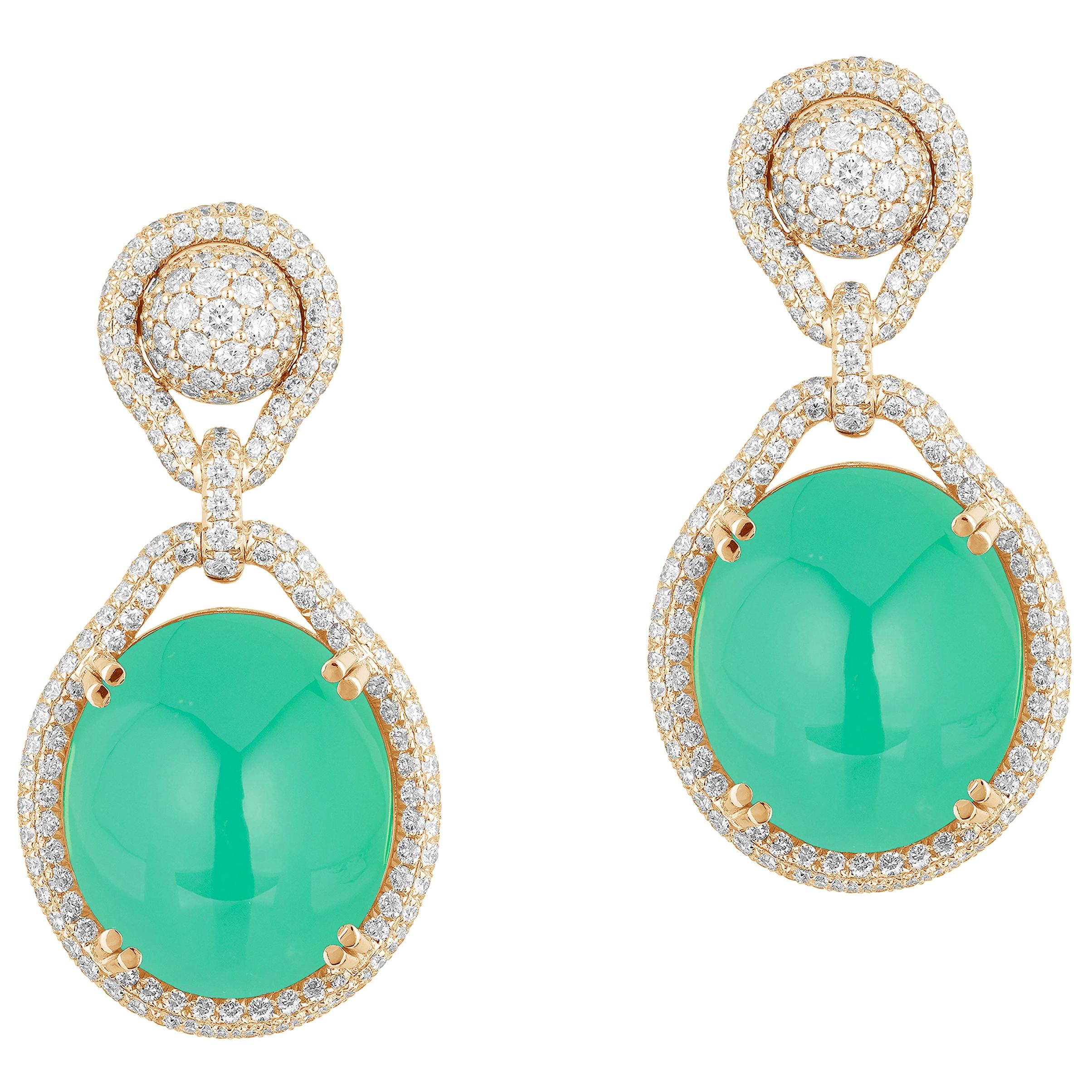 Ohrringe mit ovalem Chrysopras und Diamanten vonshwara im Angebot
