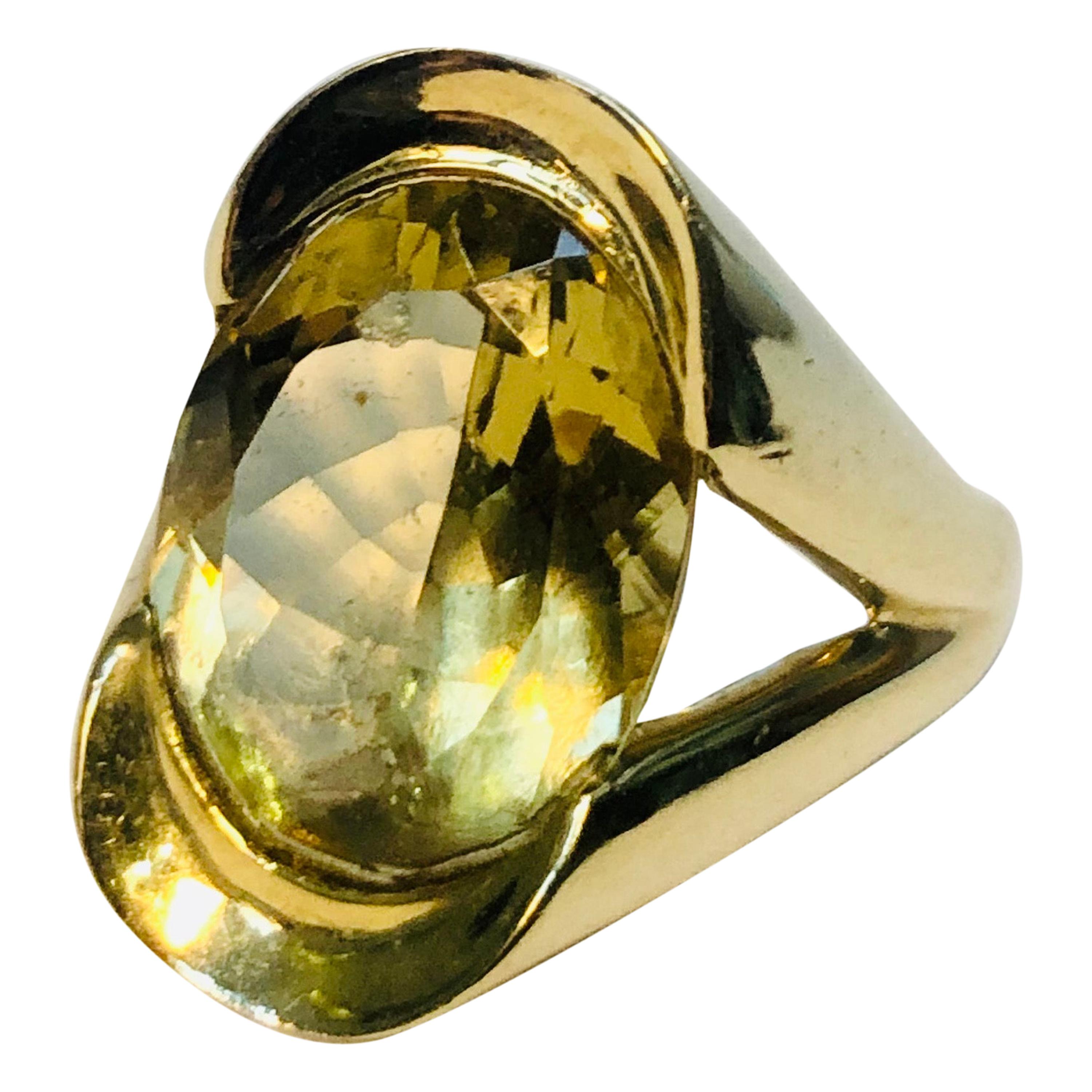 Large Oval Citrine Cocktail Ring, 9 Karat Gold