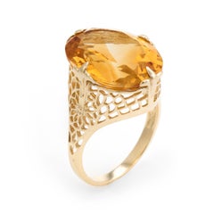 Large Oval Citrine Filigree Cocktail Ring Estate 10 Karat Yellow Gold
