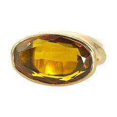Large Oval Citrine Ladies Ring Yellow Gold 14 Karat