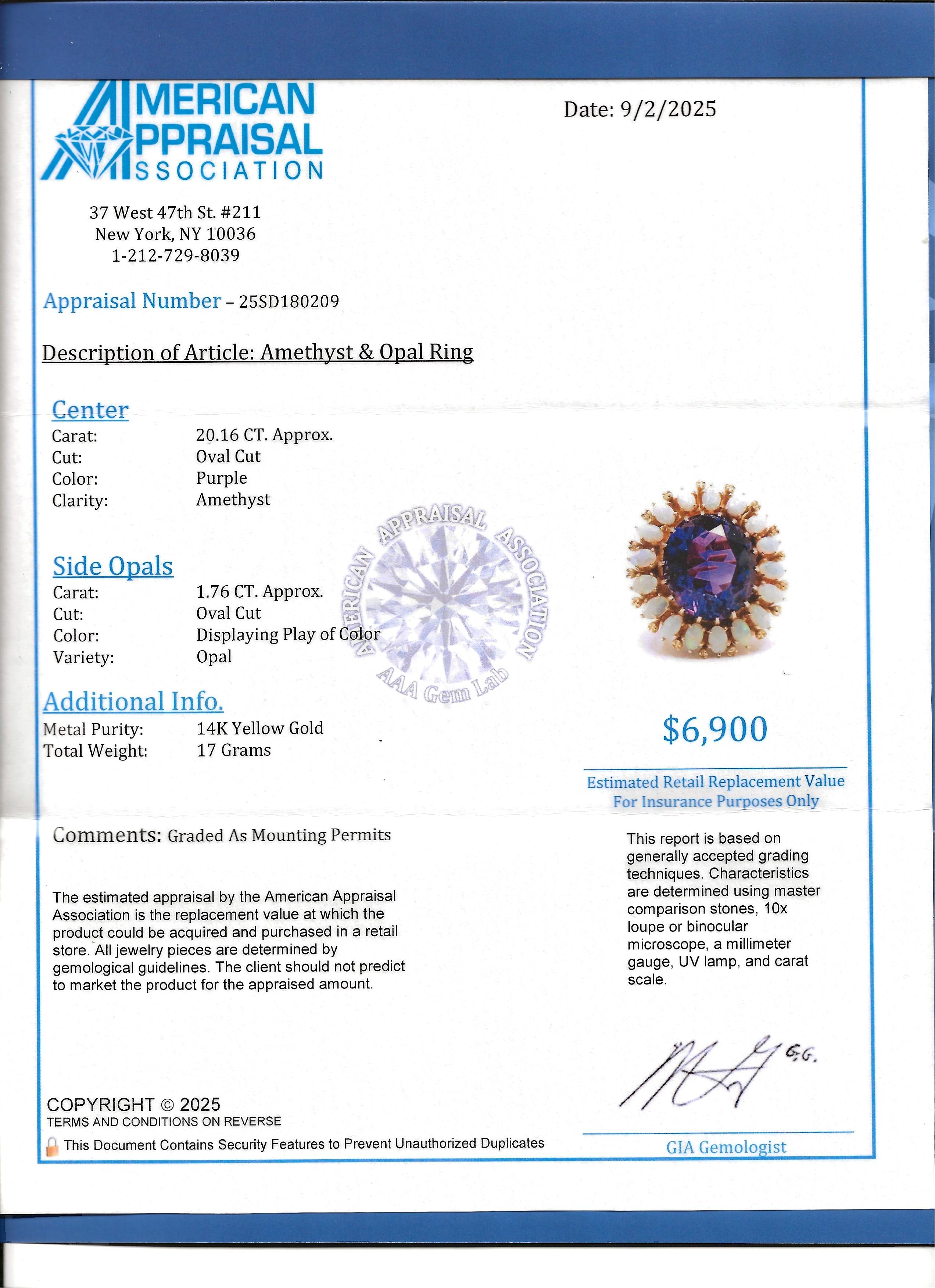 Bague cocktail en or jaune 14 carats avec halo d'améthyste et d'opale de taille ovale en vente 4