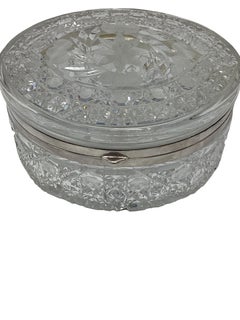 Large Oval Cut Crystal Box with Silver Mount