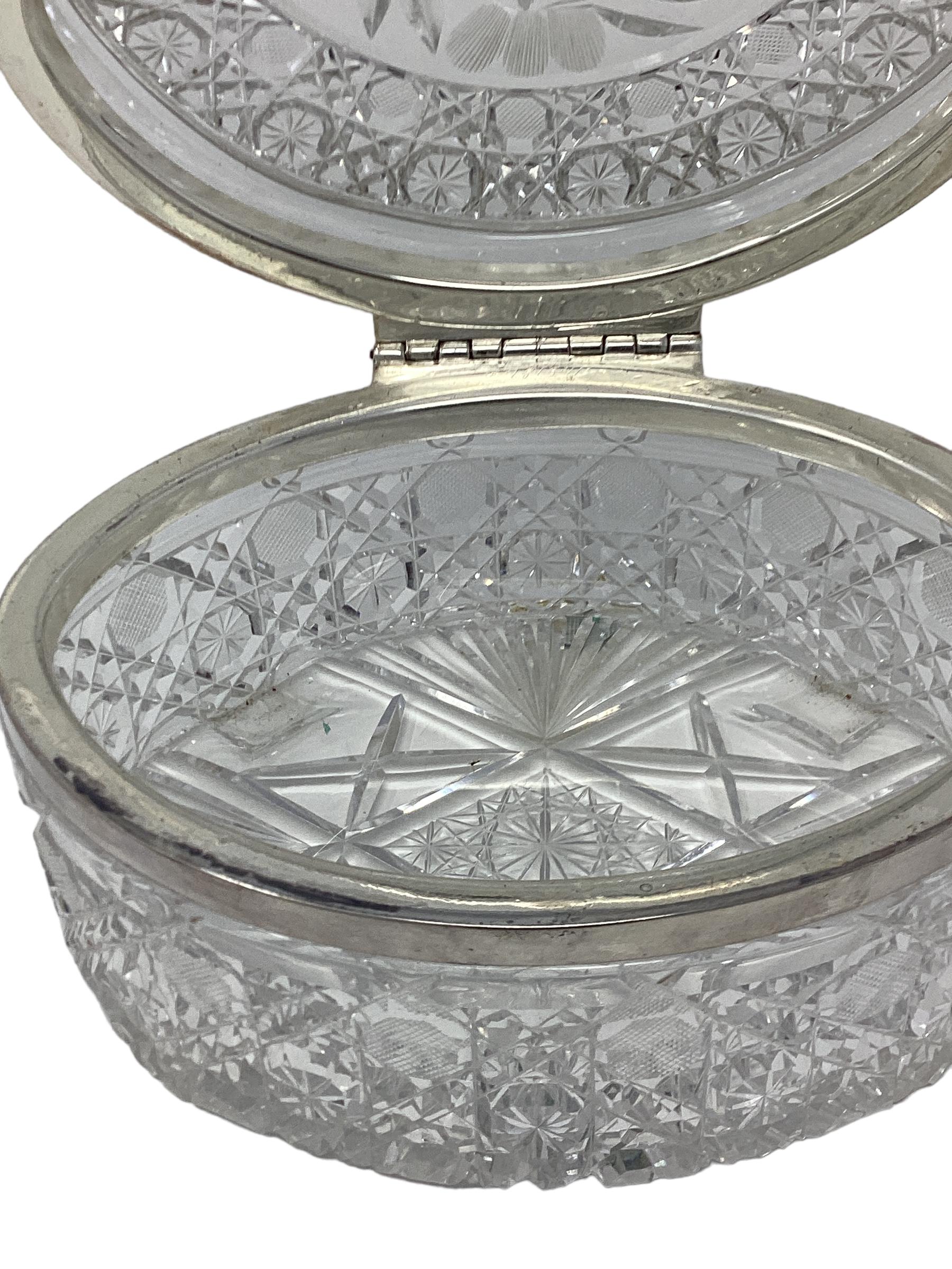 Mid-20th Century Large Oval Cut Crystal Box with Silver Mount For Sale