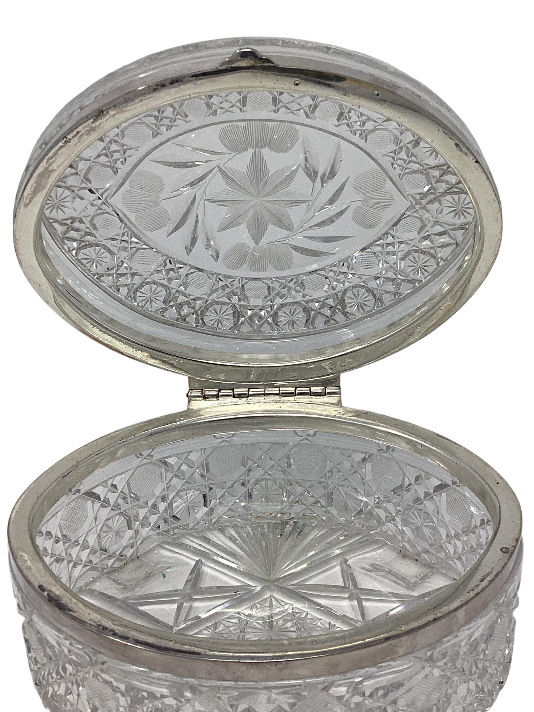 Silver Plate Large Oval Cut Crystal Box with Silver Mount For Sale