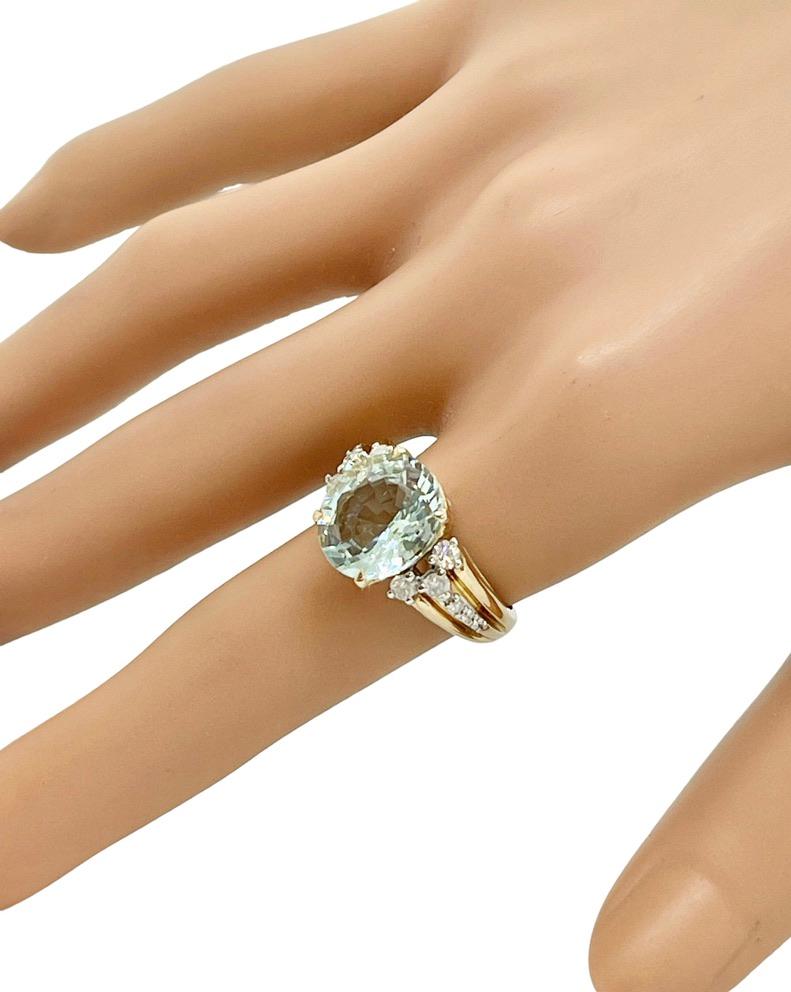 Contemporary Large Oval Cut Light Blue Natural Aquamarine Diamond Ring Valuation Bargain For Sale