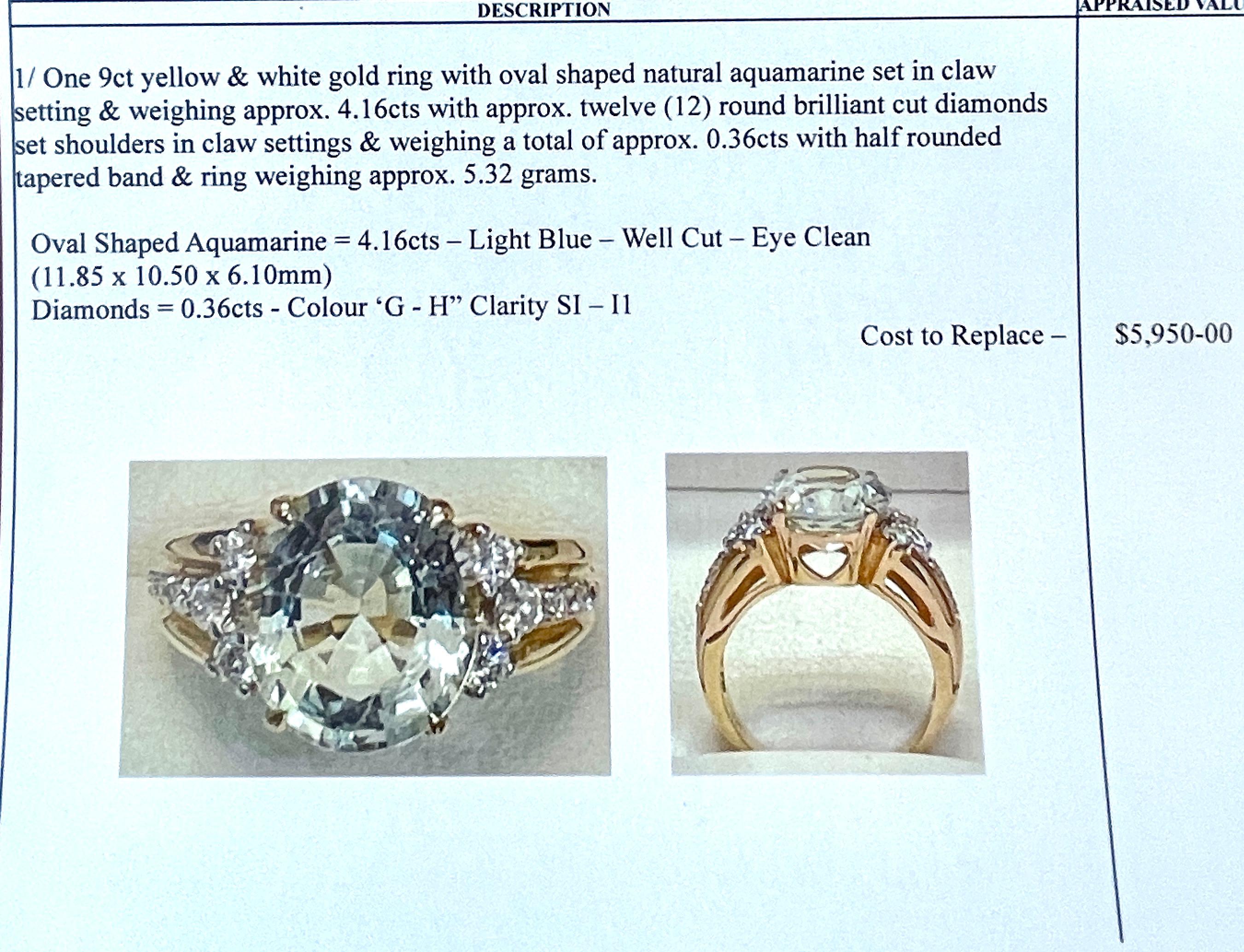 Women's Large Oval Cut Light Blue Natural Aquamarine Diamond Ring Valuation Bargain For Sale