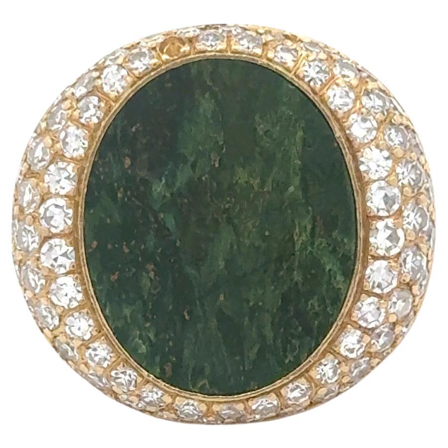 Large Oval Cut Malachite Signet Ring 20 Grams 1.50 Carats 18 Karat Yellow Gold For Sale