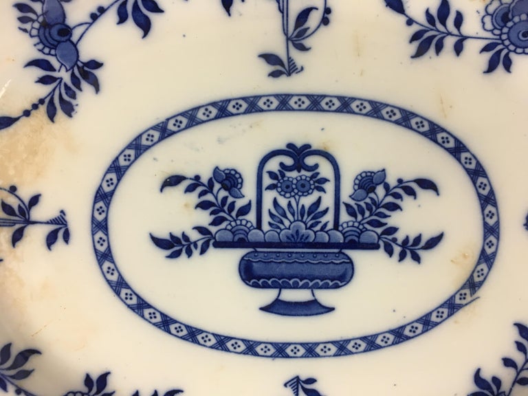 Minton England Oval Delft Blue and White Turkey or Roast Platter  In Fair Condition In Miami, FL