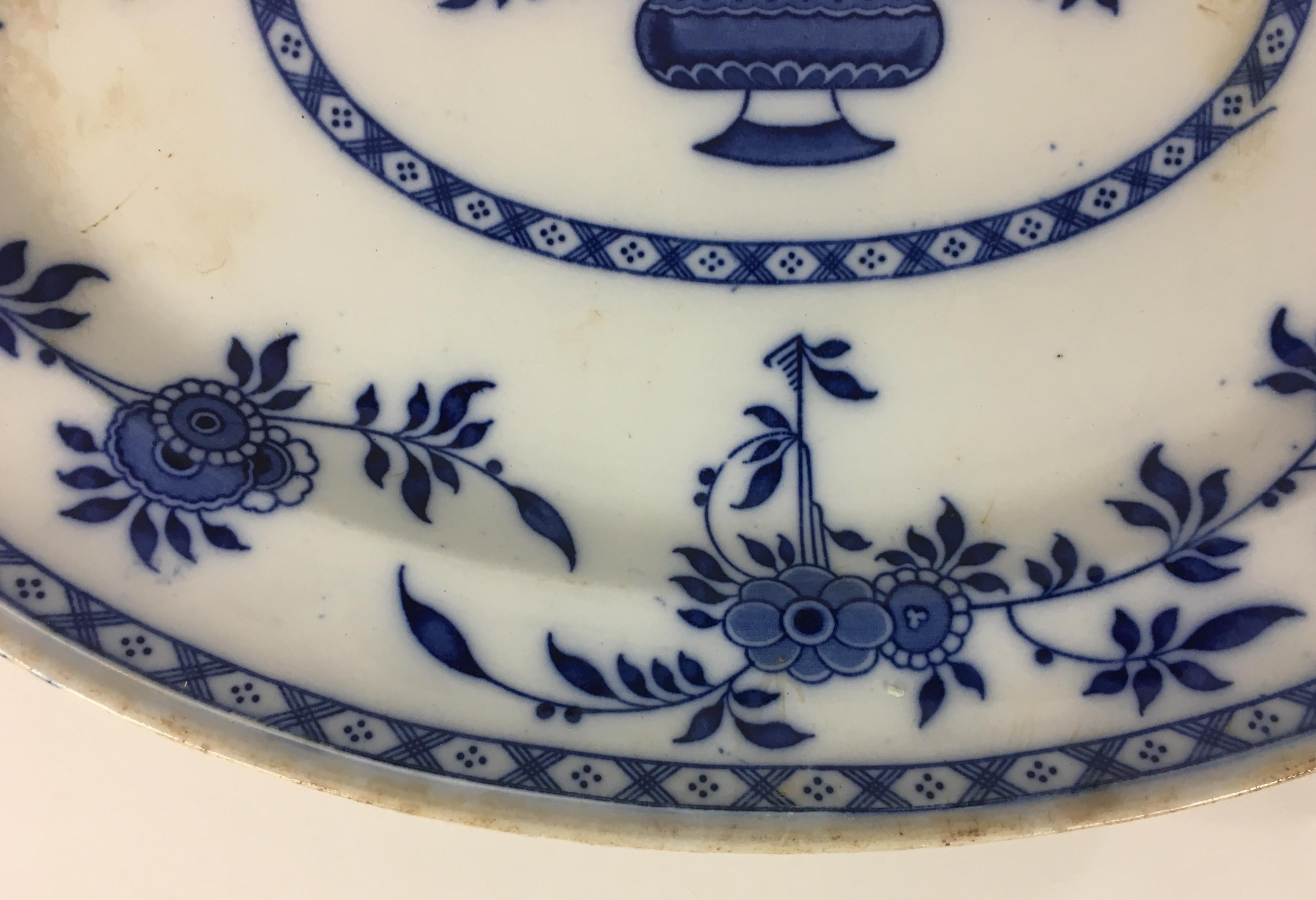 French Minton England Oval Delft Blue and White Turkey or Roast Platter 