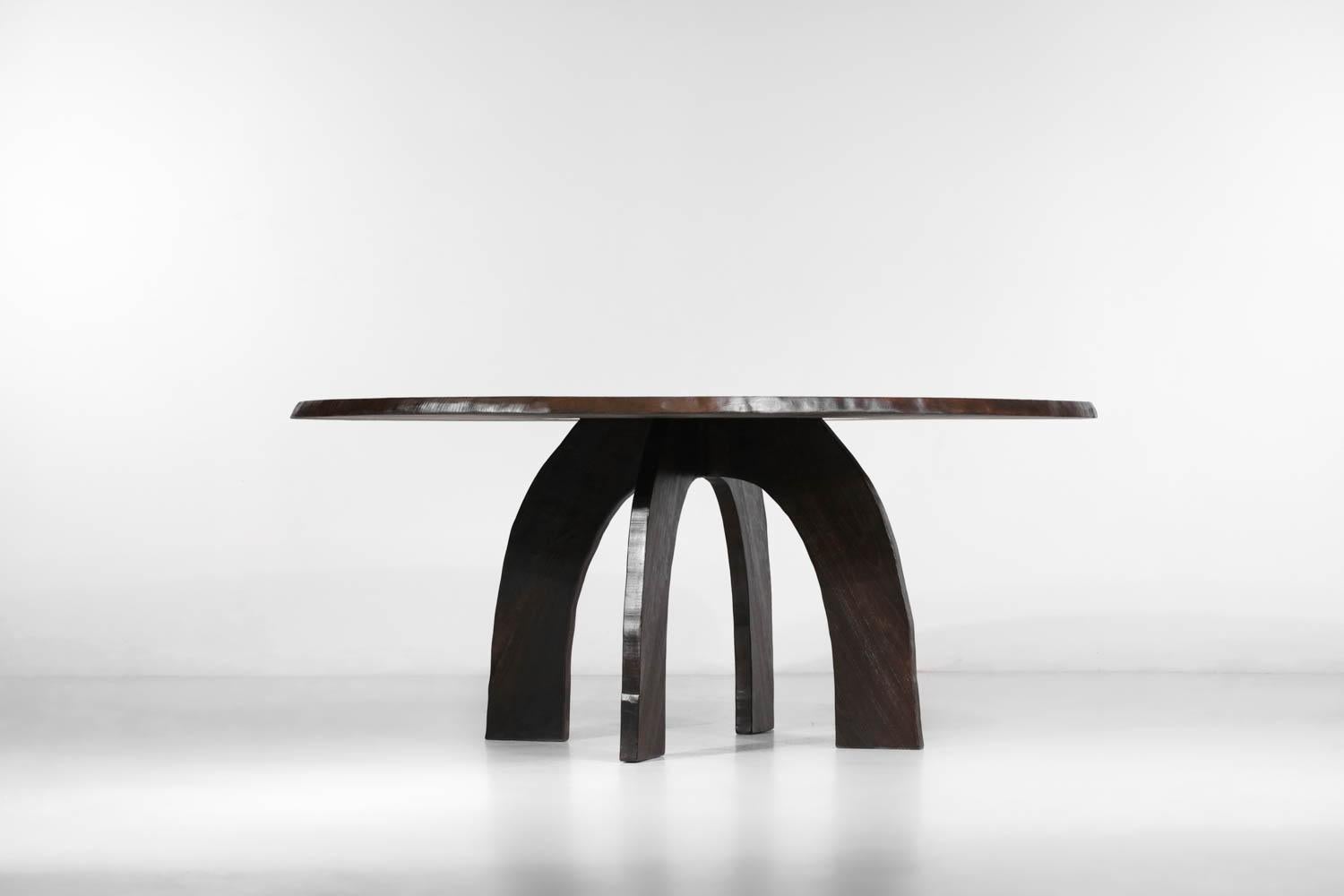 Contemporary Large Oval Dining Table by Vincent Vincent in Burnt Wood For Sale