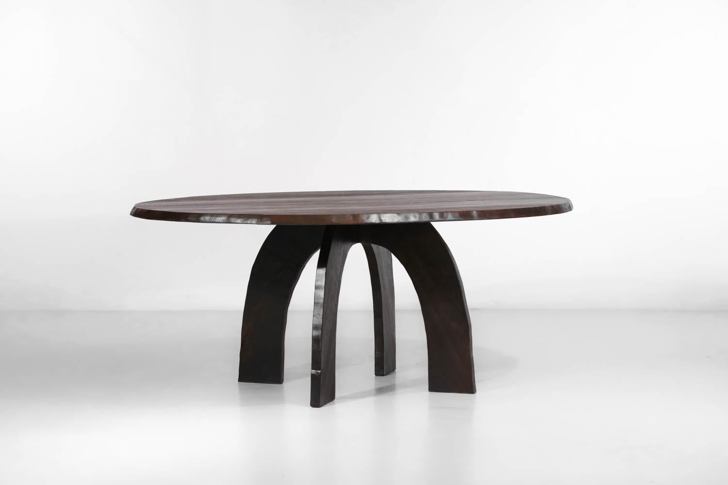 Large Oval Dining Table by Vincent Vincent in Burnt Wood For Sale 2