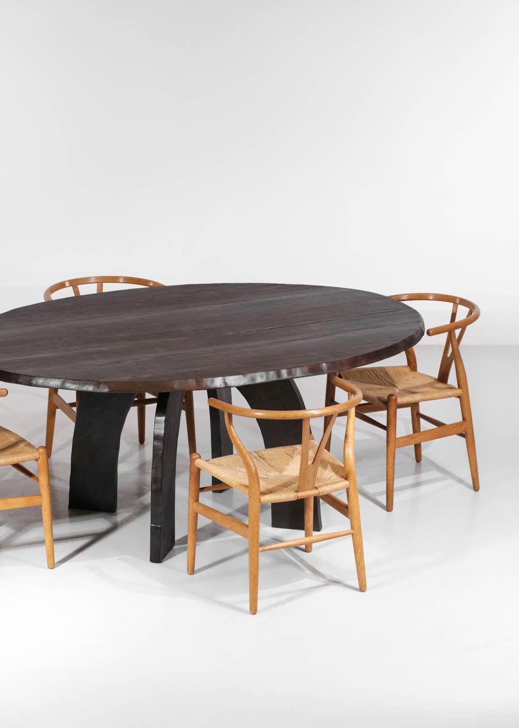 French Large Oval Dining Table by Vincent Vincent in Burnt Wood For Sale