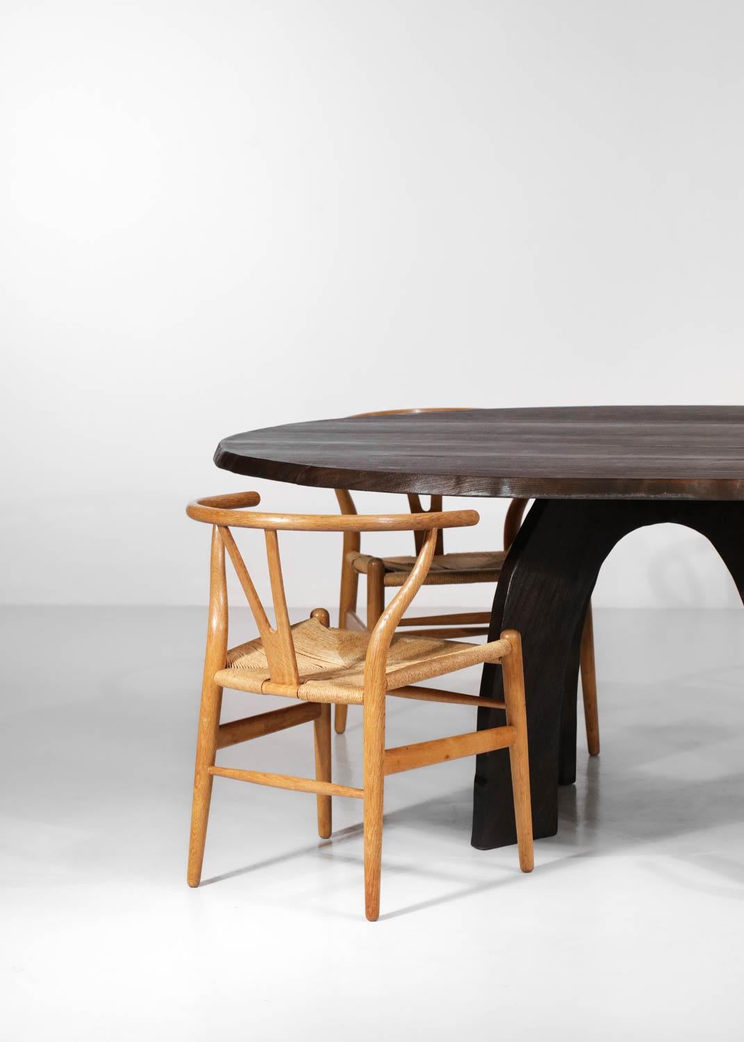 Large Oval Dining Table by Vincent Vincent in Burnt Wood In New Condition For Sale In Lyon, FR