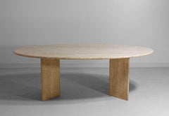 Large oval dining table in natural travertine, Italy 1970s