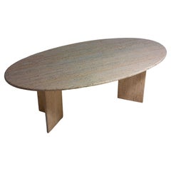 Large oval dining table in natural travertine, Italy 1970s