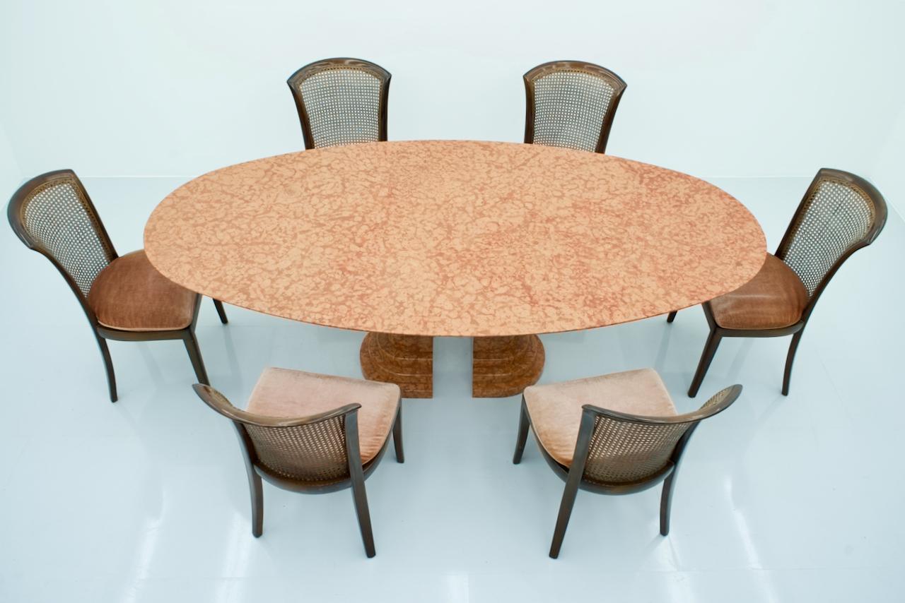 Large Oval Dining Table in Red Rosso Asagio Marble, Italy For Sale 7