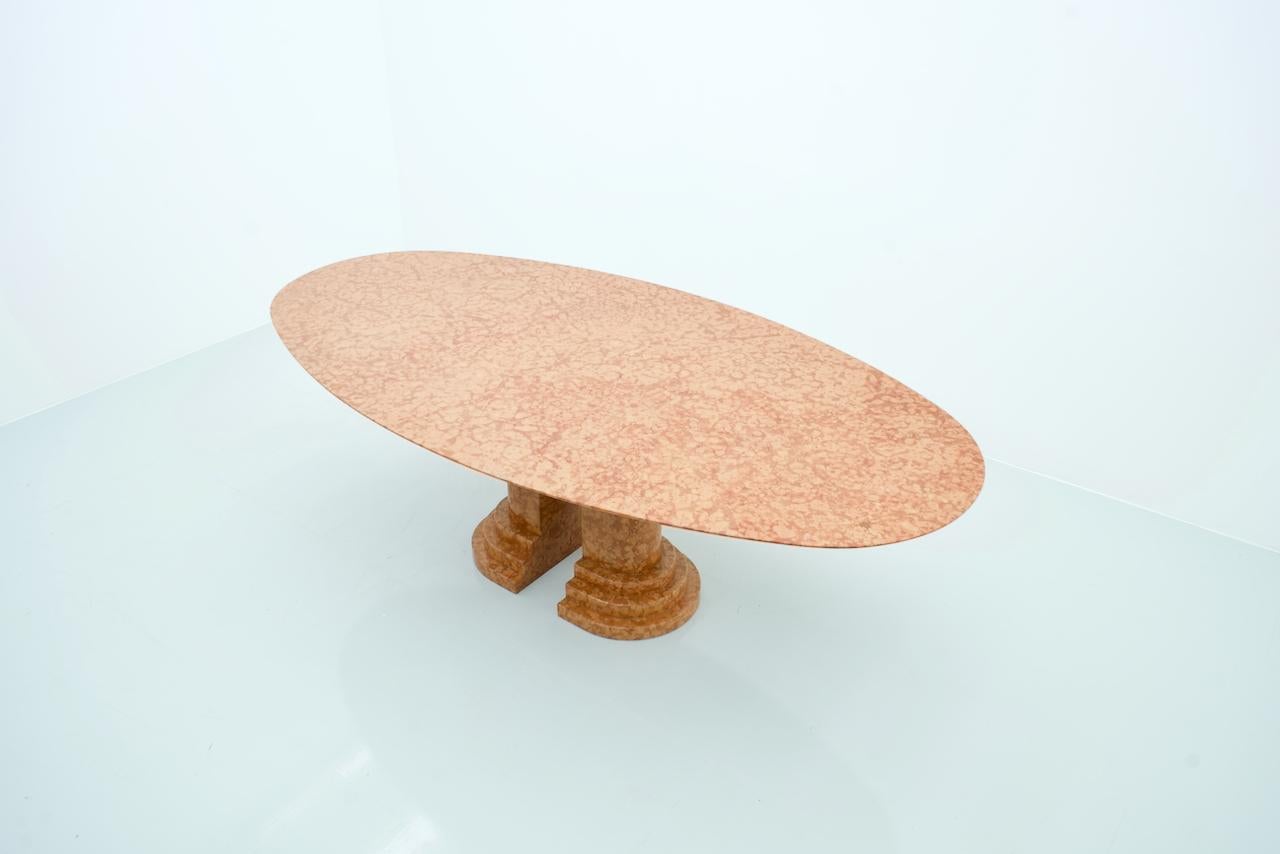 Italian Large Oval Dining Table in Red Rosso Asagio Marble, Italy For Sale