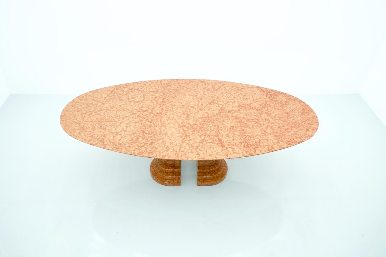 Late 20th Century Large Oval Dining Table in Red Rosso Asagio Marble, Italy For Sale
