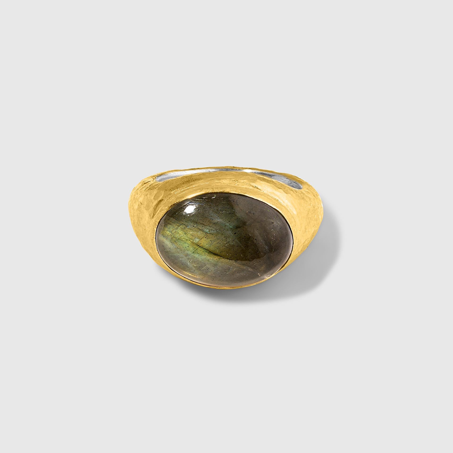 Women's or Men's Large, Oval, Domed Labradorite Ring in 24kt Gold and Silver For Sale