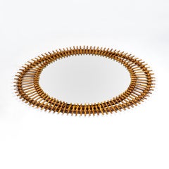 Large Oval Double Framed French Riviera Wall Mirror Bamboo Rattan, Italy 1960s