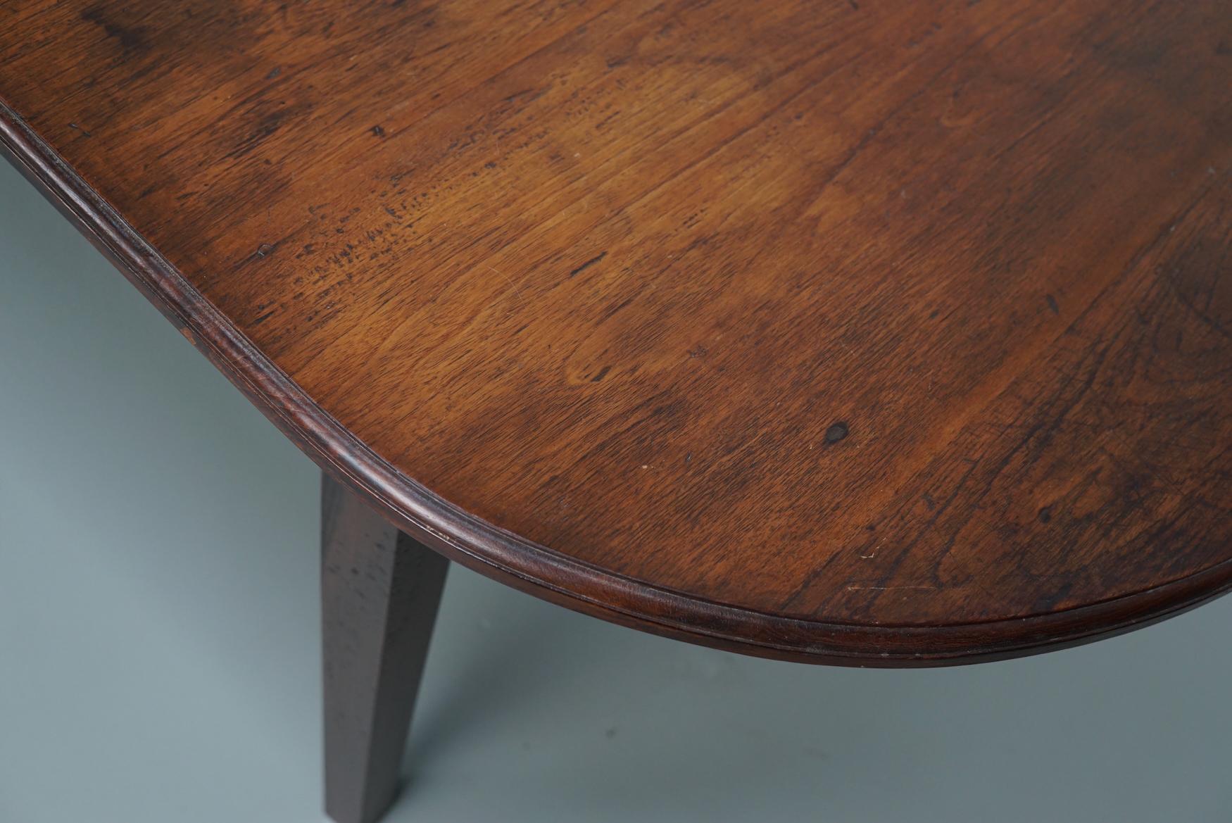Large Oval Dutch Rustic Farmhouse Teak Dining Table In Good Condition In Nijmegen, NL