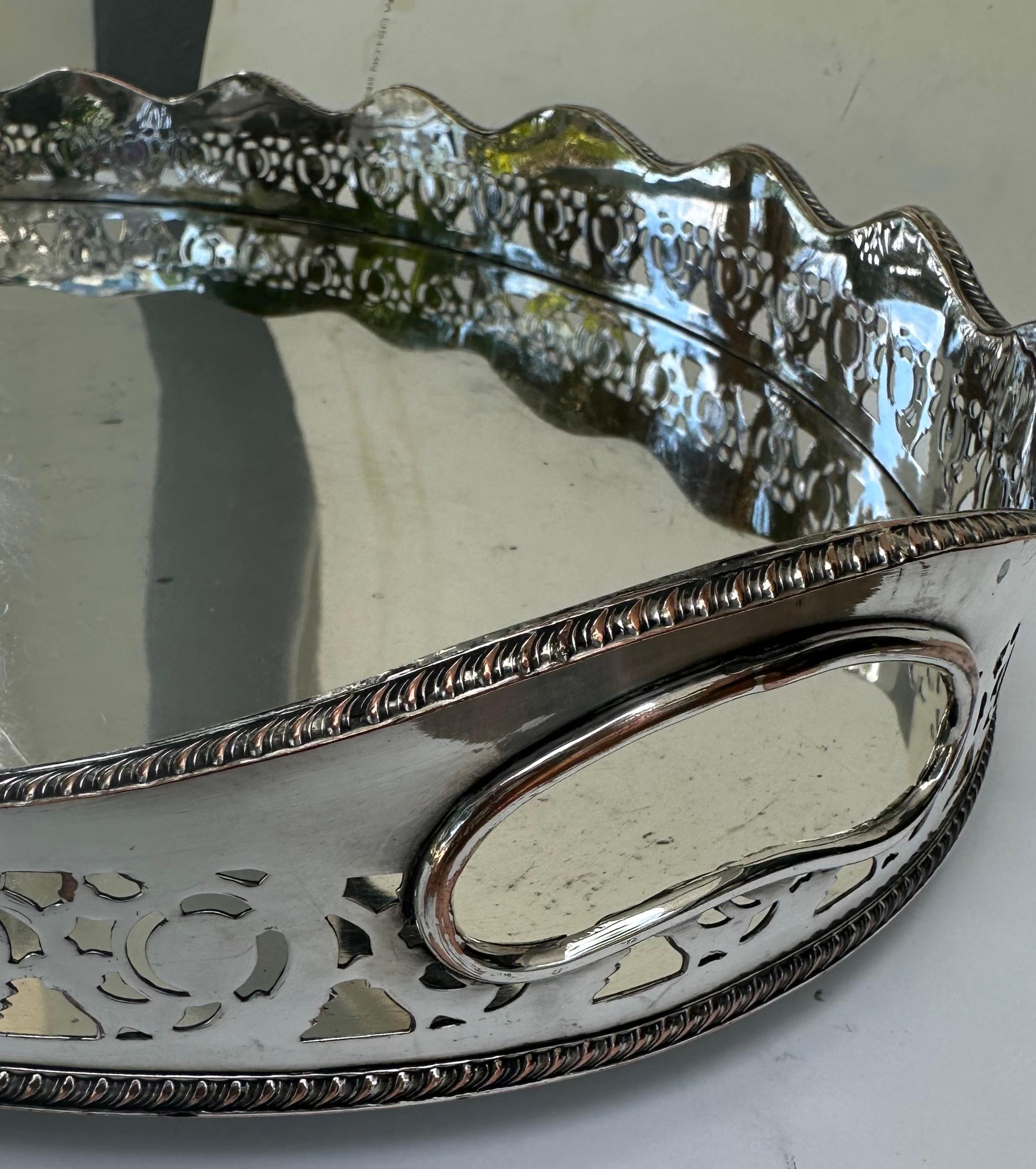 Plated Large Oval Edwardian Gallery Butler Tray Hallmarked Silver Plate. For Sale