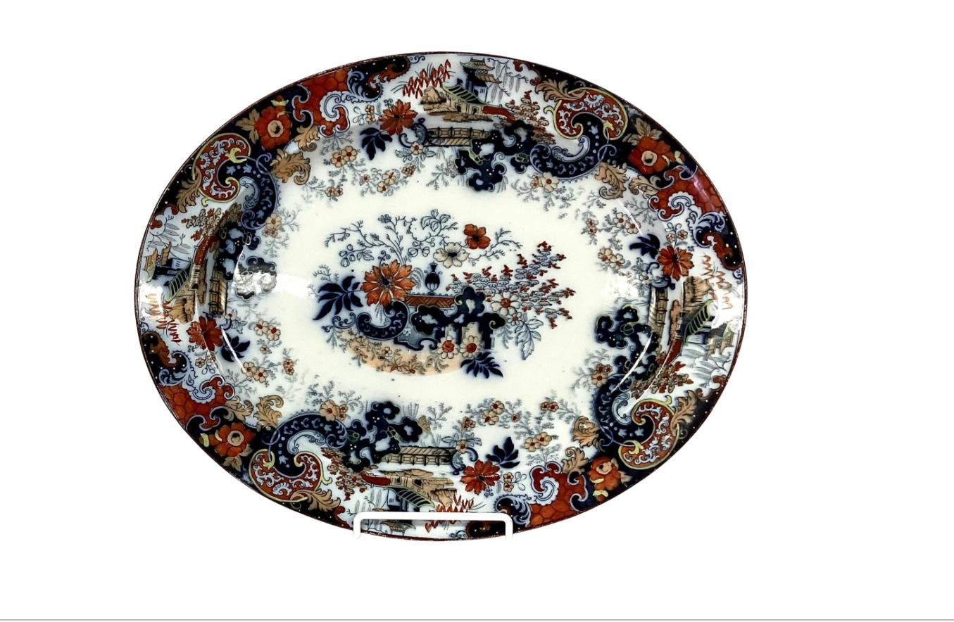 Porcelain Large Oval English Japanned Platter For Sale