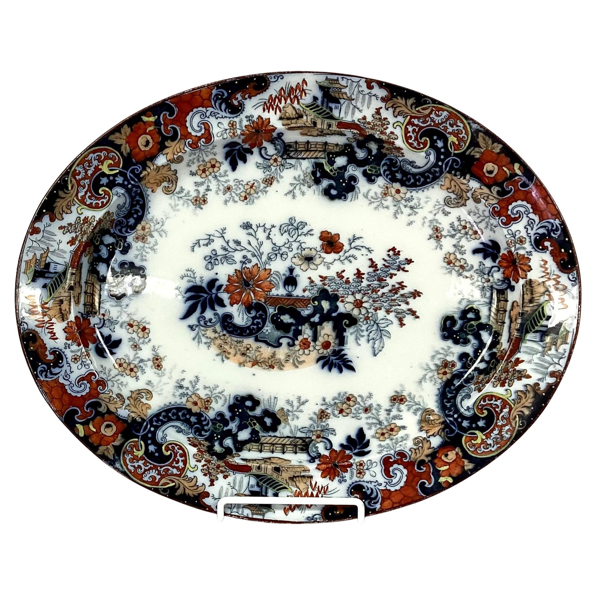 Large Oval English Japanned Platter For Sale