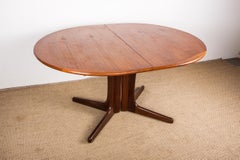 Large Oval Extendable Scandinavian Dining Table with Central Foot in Teak 1960