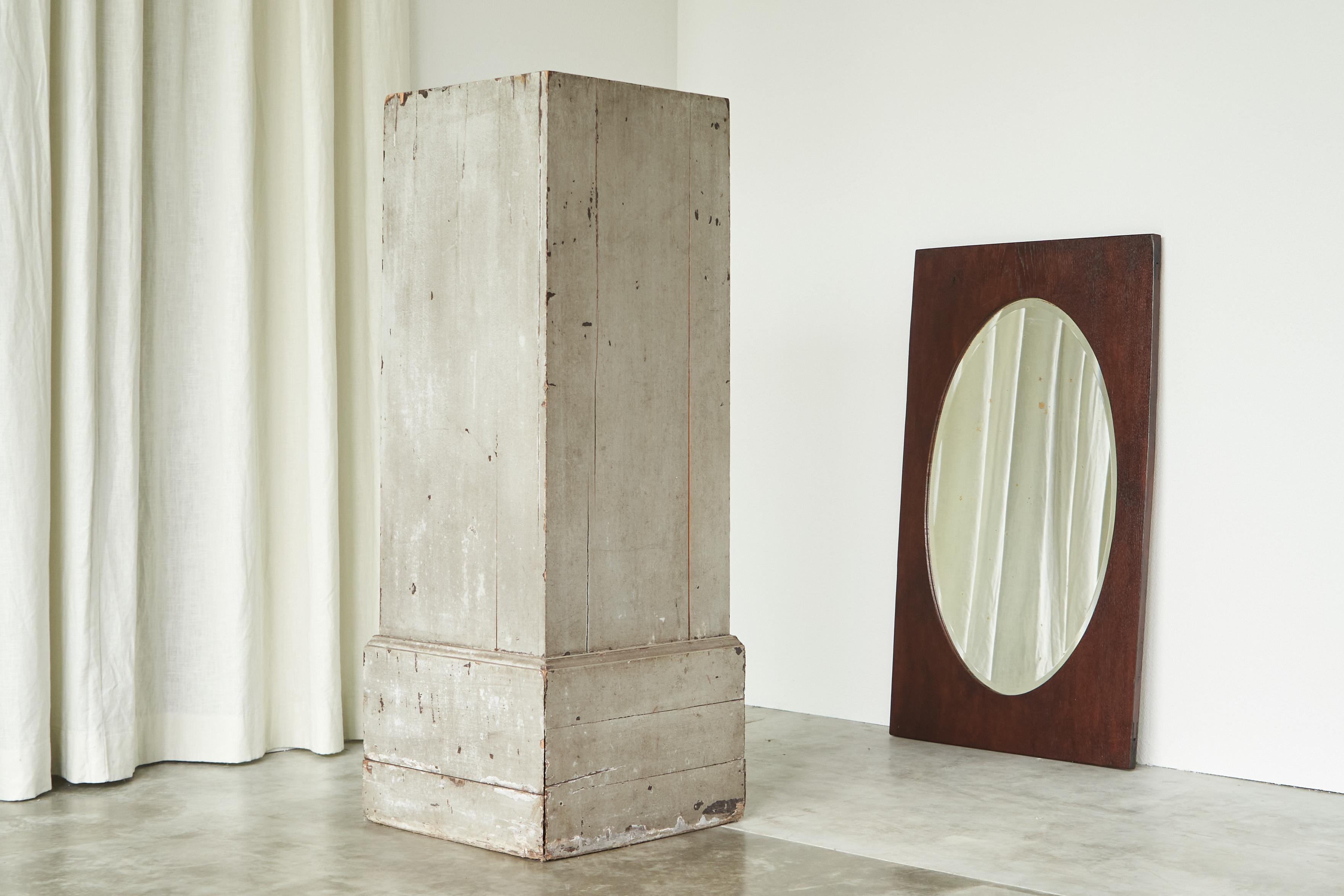 European Large Oval Facetted Mirror in a Rectangular Oak Frame 1920s For Sale