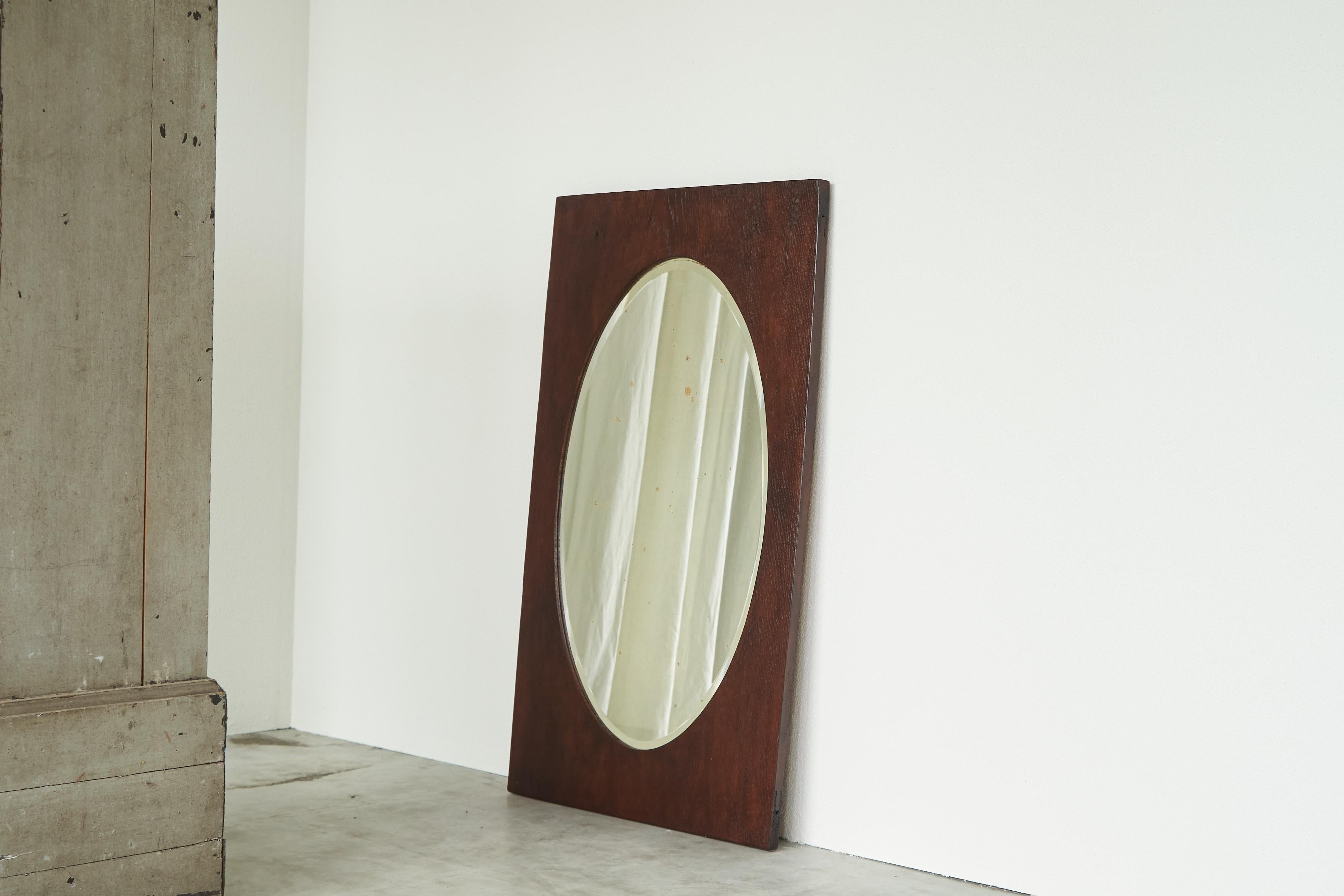 Large Oval Facetted Mirror in a Rectangular Oak Frame 1920s In Good Condition For Sale In Meer, VAN