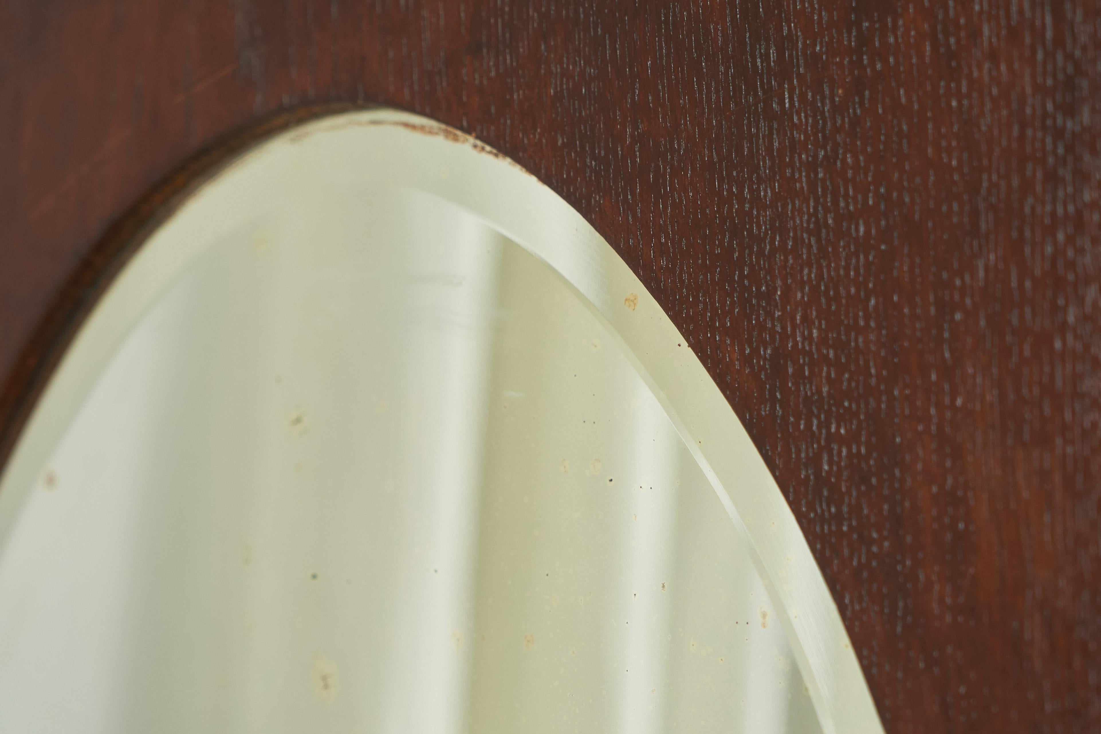 20th Century Large Oval Facetted Mirror in a Rectangular Oak Frame 1920s For Sale