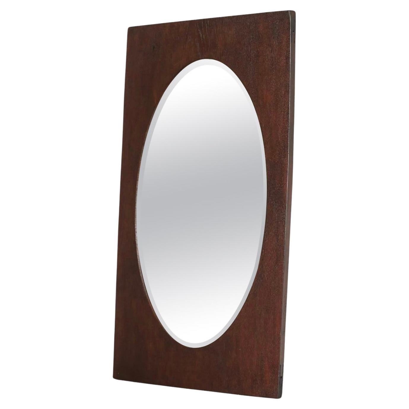 Large Oval Facetted Mirror in a Rectangular Oak Frame 1920s For Sale
