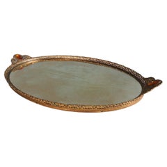 Large Oval Filigree Trim Vintage Vanity Tray